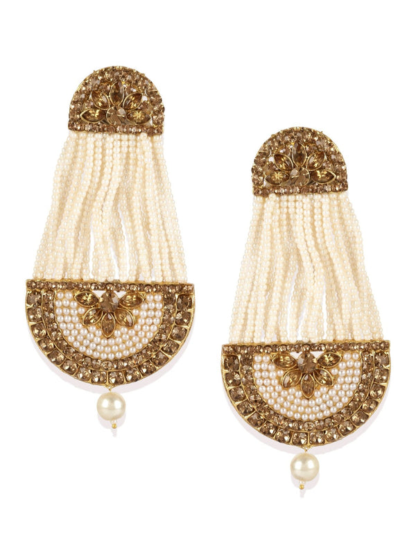 Women's White & Gold-Plated Handcrafted Kundan Pearl Studded Multistrand Earrings - Anikas Creation