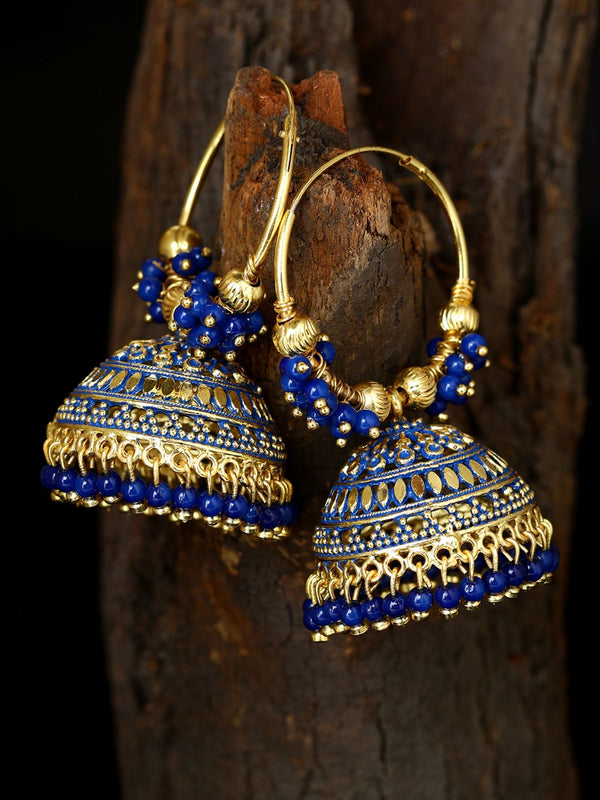 Women's Blue & Gold-Plated Enamelled Dome Shaped Jhumkas - Anikas Creation