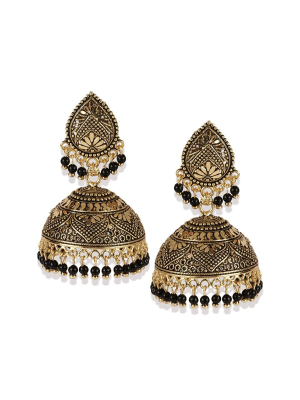 Women's Gold Plated & Black Enamelled Dome Shaped Jhumkas - Anikas Creation