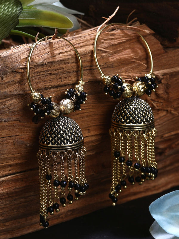 Women's Black & Gold-Plated Enamelled Dome Shaped Jhumkas - Anikas Creation