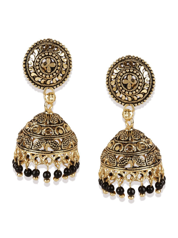 Women's Black & Gold-Plated Enamelled Dome Shaped Jhumkas - Anikas Creation