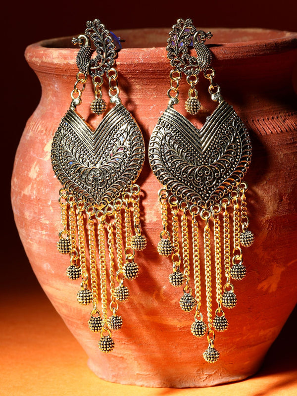 Women's Black & Gold-Plated Enamelled Peacock Shaped Drop Earrings - Anikas Creation