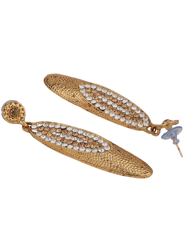 Women's Gold Plated Stone Studded Stylish White & LCT Drop Earring - Anikas Creation