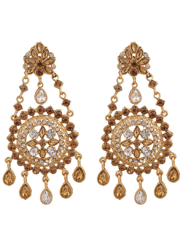 Women's LCT Gold Plated Cubic Zirconia Floral Shape Chandbali Earring - Anikas Creation