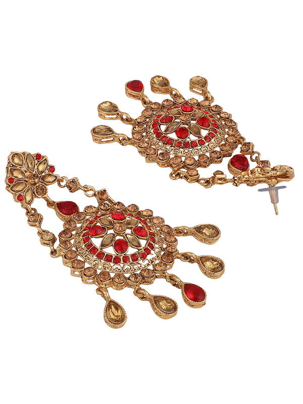 Women's Red Gold Plated Cubic Zirconia Floral Shape Chandbali Earring - Anikas Creation