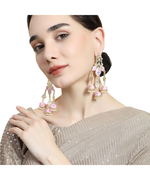 Women's Enameled Pink Colored Statement Dangle & Drop Earring - MODE MANIA