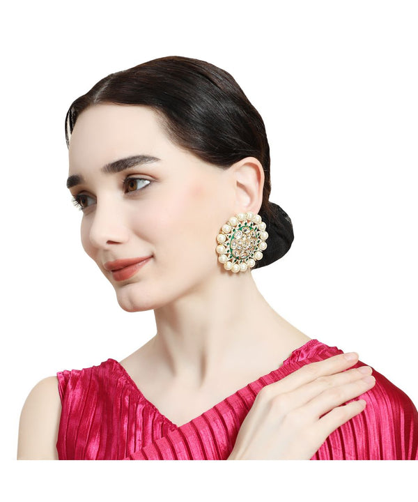 Women's Kundan and Pearl Studded Style Statement Studs - MODE MANIA