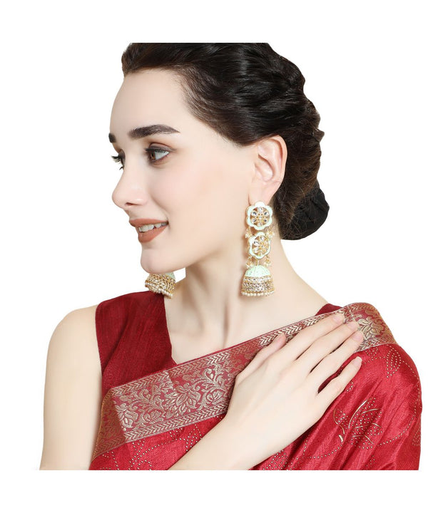 Women's Ethnic Statement Dangle Drop Kundan Studded Jhumka Earring - MODE MANIA