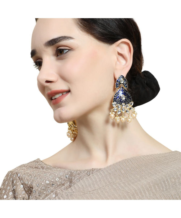 Women's Statement Enameled Kundan and Pearl Studded Earring - MODE MANIA