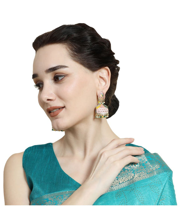 Women's Gold Plated Enameled Multi Color Statement Jhumka Earring - MODE MANIA