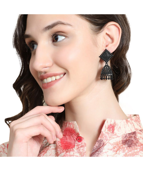 Women's Black Colored Classic Jhumka Earring - MODE MANIA