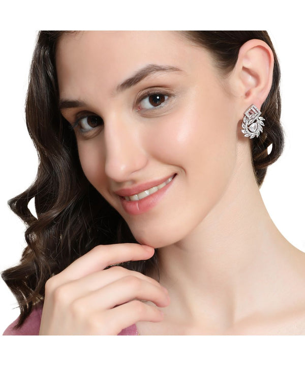 Women's American Diamond Statement Silver Stud Earring - MODE MANIA