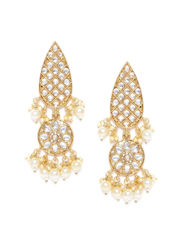 Women's Gold-Plated Kundan Studded Jhumka with Pearl Drop - Priyaasi