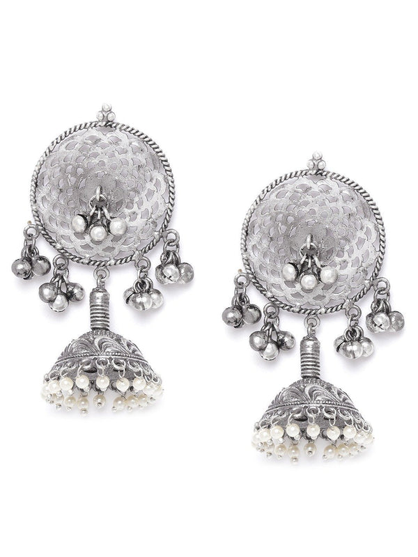 Women's Oxidised Silver-Plated Jhumka with Bead drop - Priyaasi