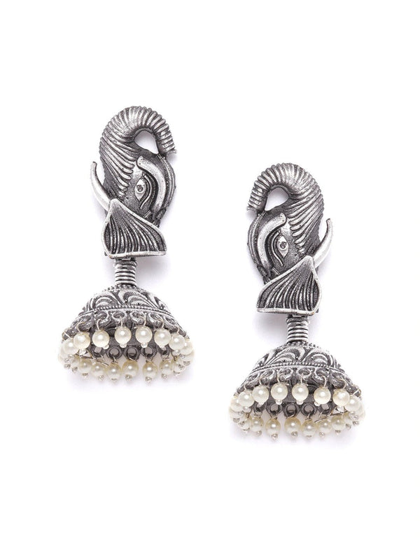 Women's Oxidised Silver-Plated Jhumka with Bead drop - Priyaasi