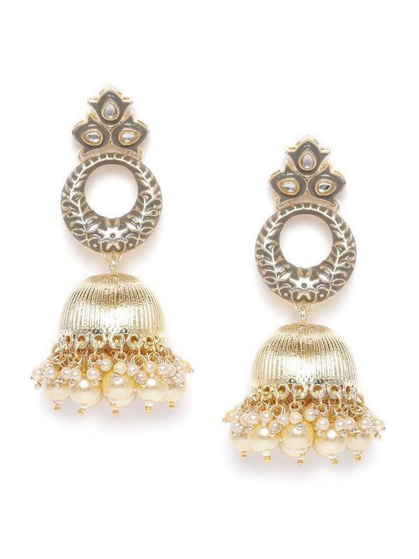 Women's Gold-Plated Kundan Studded Handcrafted Jhumka with Peal drop - Priyaasi