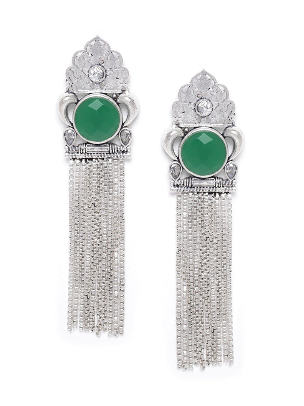 Women's Oxidised Silver-Plated Stone studded Drop earrings - Priyaasi