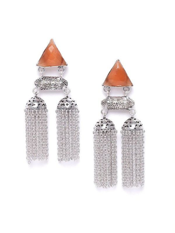 Women's Oxidised Silver-Plated Stone studded Drop earrings - Priyaasi