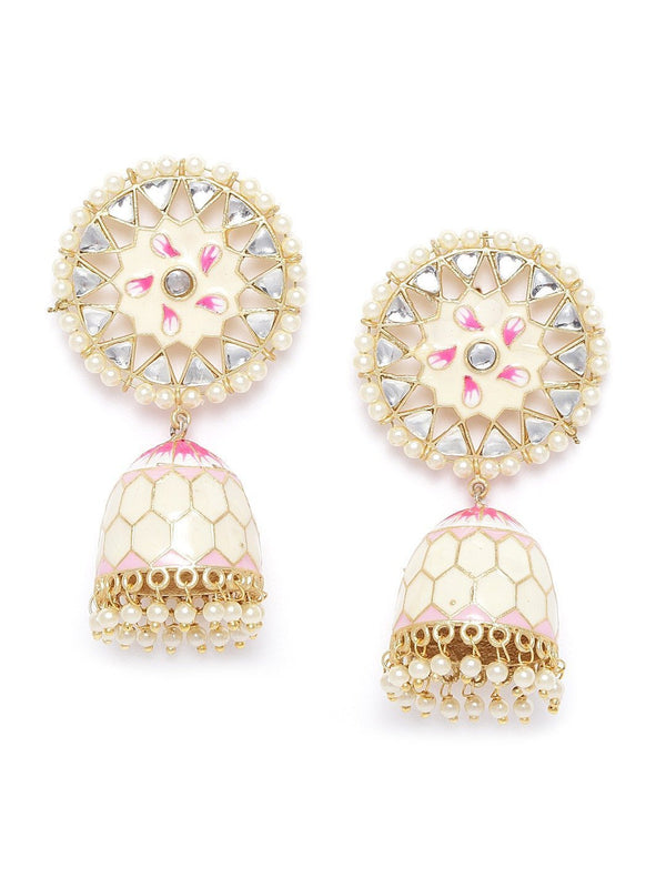 Women's Gold-Plated Kundan and beads Studded Handcrafted Jhumka with Peal drop - Priyaasi