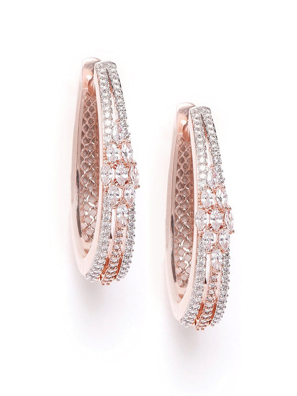 Women's Rose Gold-Plated American Diamond Studded Hoop earrings - Priyaasi