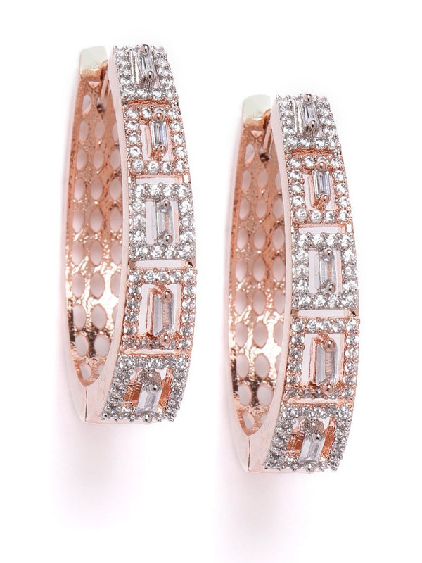 Women's Rose Gold-Plated American Diamond Studded Hoop earrings - Priyaasi