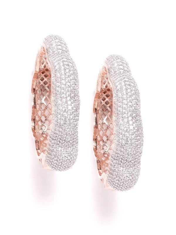 Women's Rose Gold-Plated American Diamond Studded Floral Inspired Hoop earrings - Priyaasi