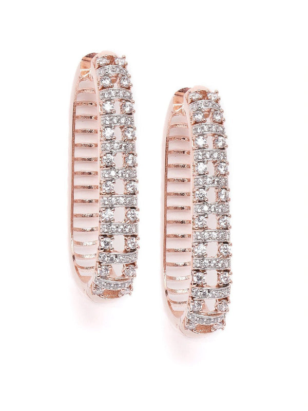 Women's Rose Gold-Plated American Diamond Studded Hoop earrings - Priyaasi