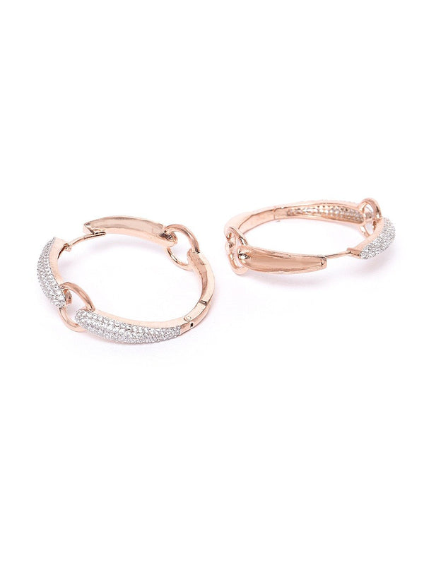 Women's Rose Gold-Plated American Diamond Studded Hoop earrings - Priyaasi