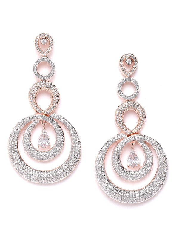 Women's Partywear Rose Gold Plated Drop Earrings - Priyaasi