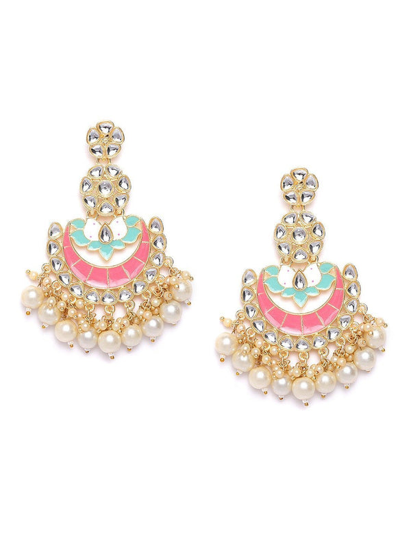 Women's Pink Colored Kundan Studded Jhumkas - Priyaasi