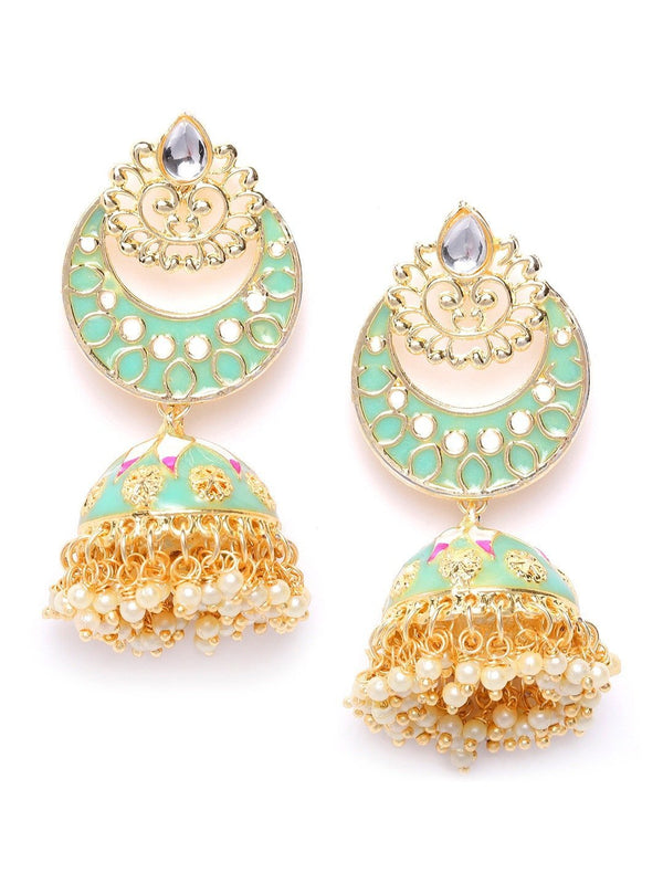 Women's Gold Plated Crescent Shaped Jhumka Chandbali - Priyaasi