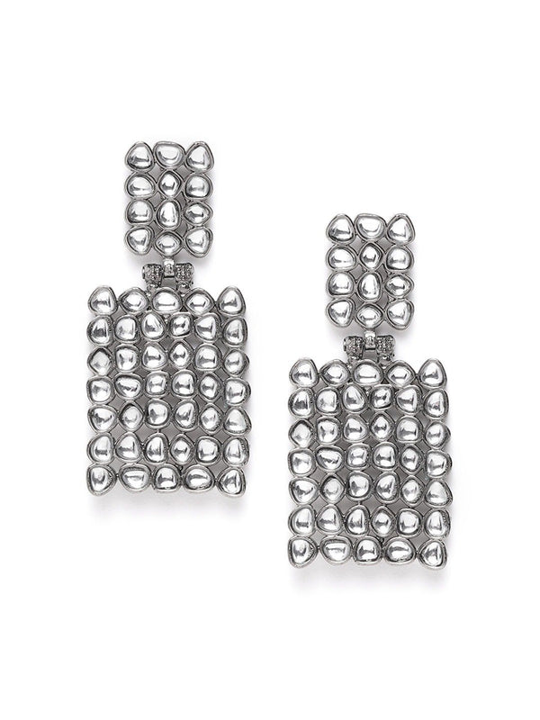 Women's Stone Studded Partywear Black Heavy Earrings - Priyaasi