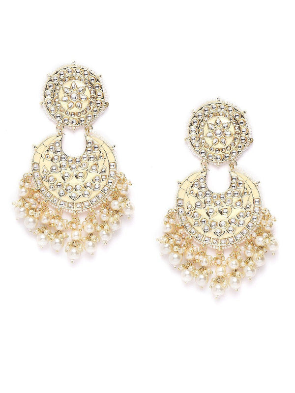 Women's Kundan Studded and Beaded Peach Colored Earrings - Priyaasi