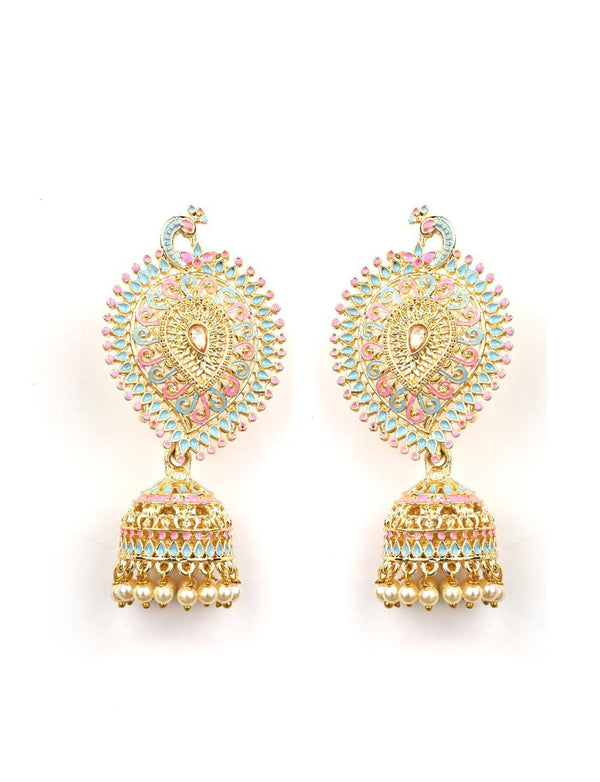 Women's Peacock Shaped Meenakari Drop Earring - Priyaasi