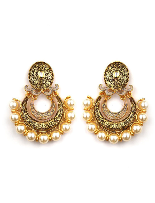 Women's Crescent Shaped Beaded Drop Earring - Priyaasi