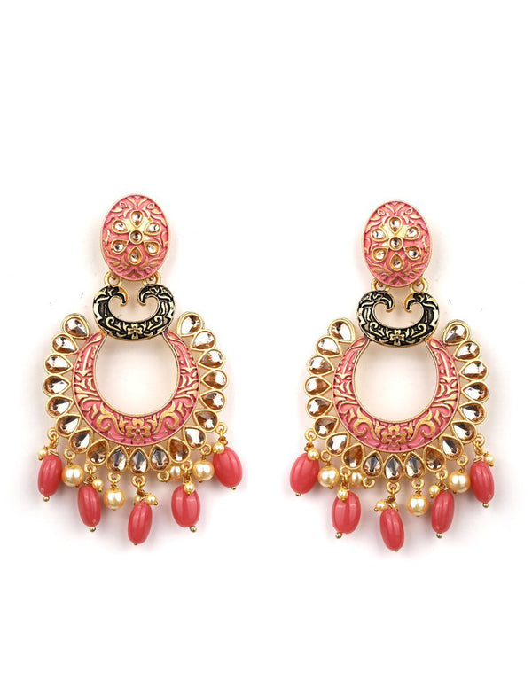 Women's Kundan Studded Beaded Meenakari Earring - Priyaasi