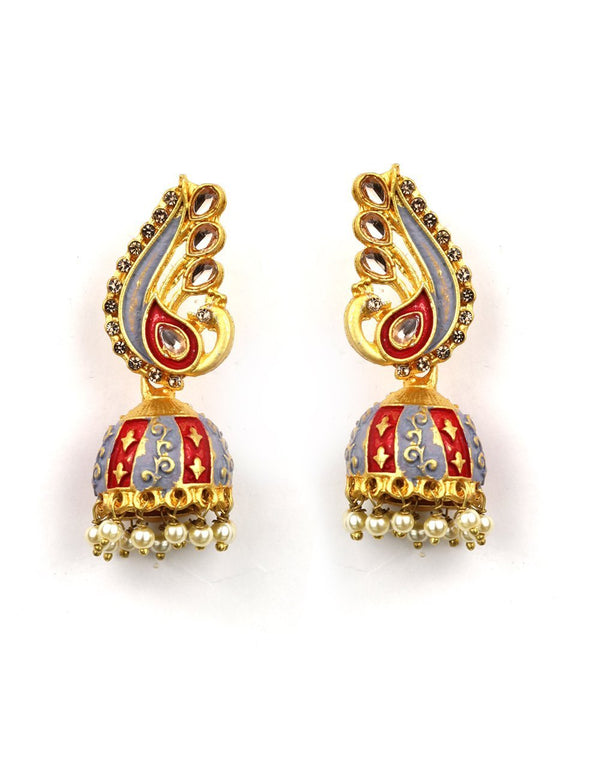 Women's Peacock Shaped Kundan Jhumka Earring - Priyaasi