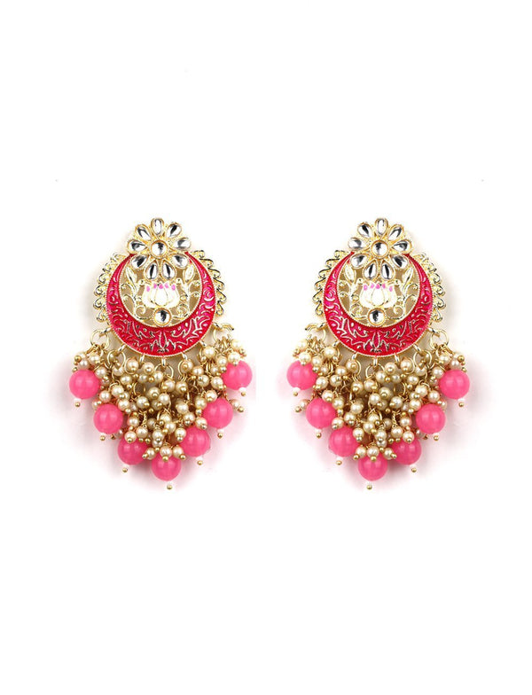 Women's Kundan Beaded Crescent Shaped Earring - Priyaasi