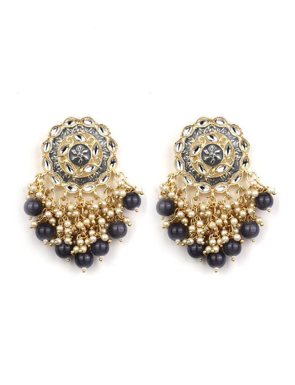 Women's Kundan Studded Beaded Floral Earring - Priyaasi