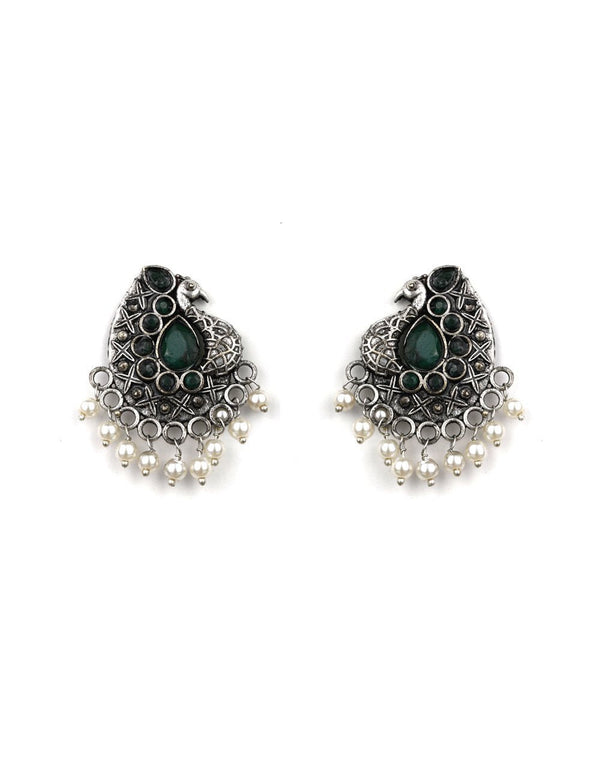 Women's Peacock Artificial Stone Beaded Drop Earring - Priyaasi