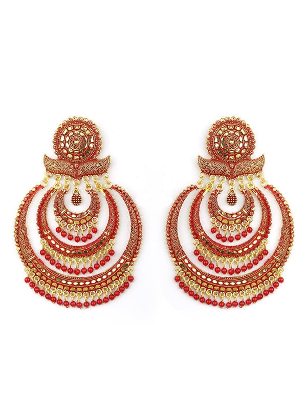 Women's Maroon Beads Gold Plated Traditional Drop Earring - Priyaasi