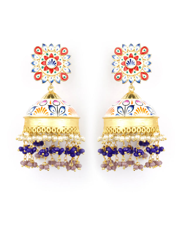 Women's  Multi-Color Beads Gold Plated Traditional Jhumka Earring - Priyaasi