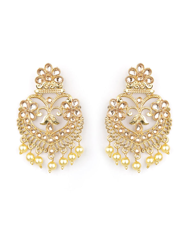 Women's  Kundan Pearls Gold Plated Traditional Drop Earring - Priyaasi