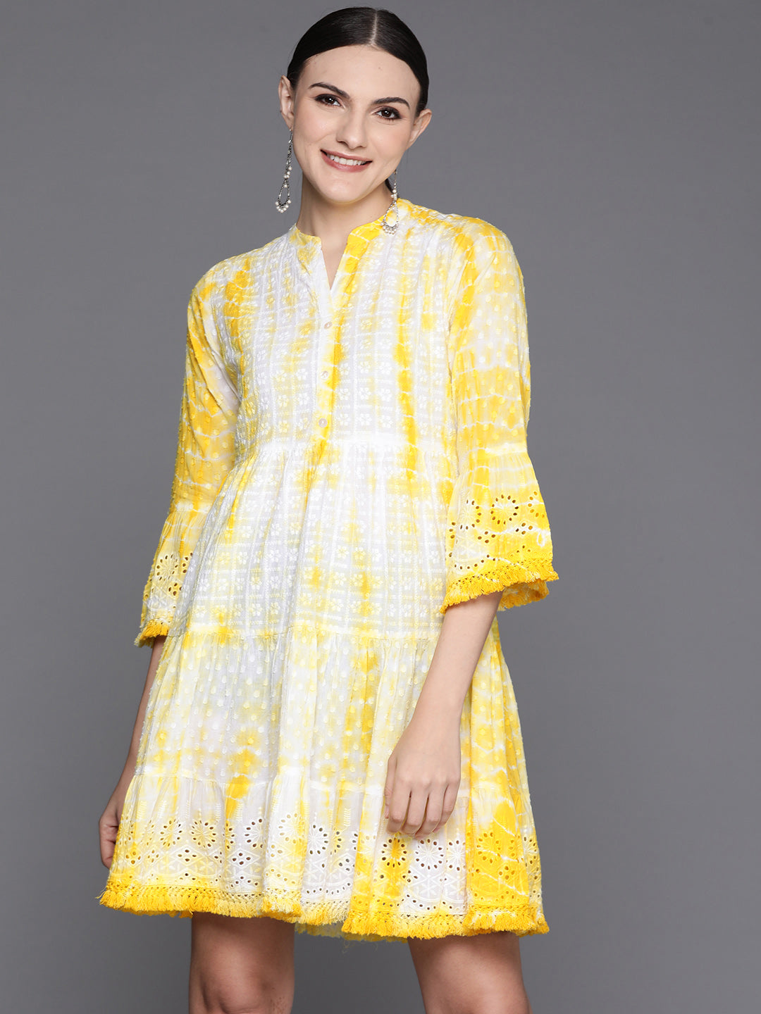 Women's Yellow Dyed A-Line Smart Casual Dress - Indo Era