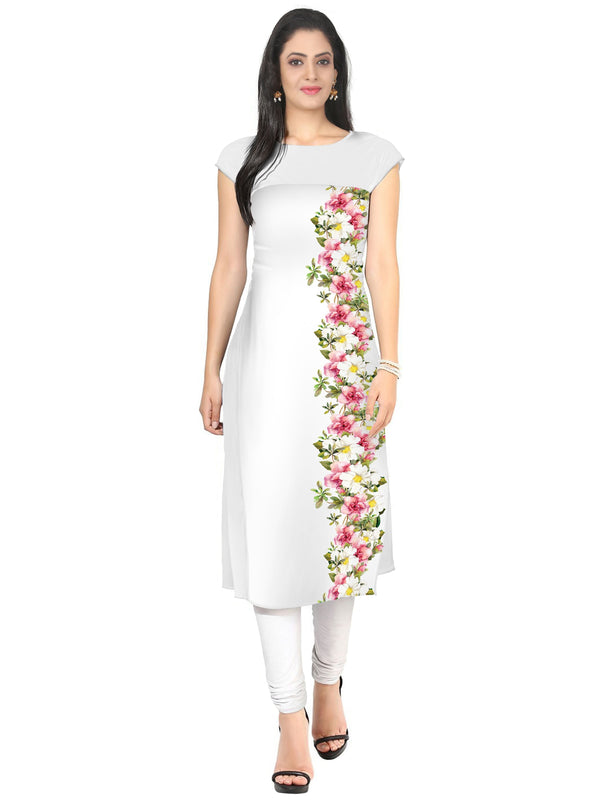 Women White Floral Kurta - Ziyaa