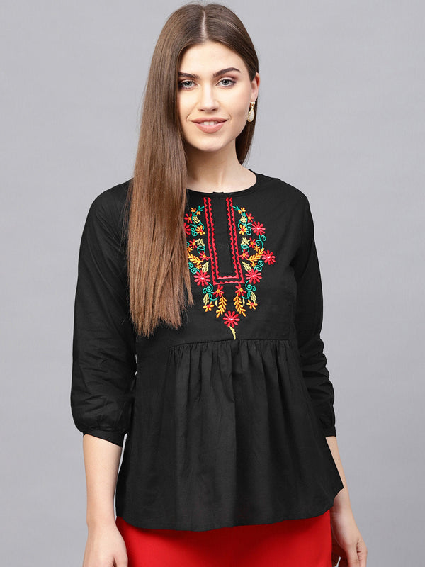 Jashvi Black Tunic with Embroidered Detail