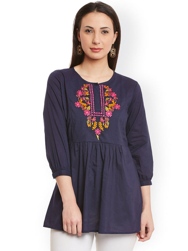 Jashvi Navy Blue Embroidered Tunic