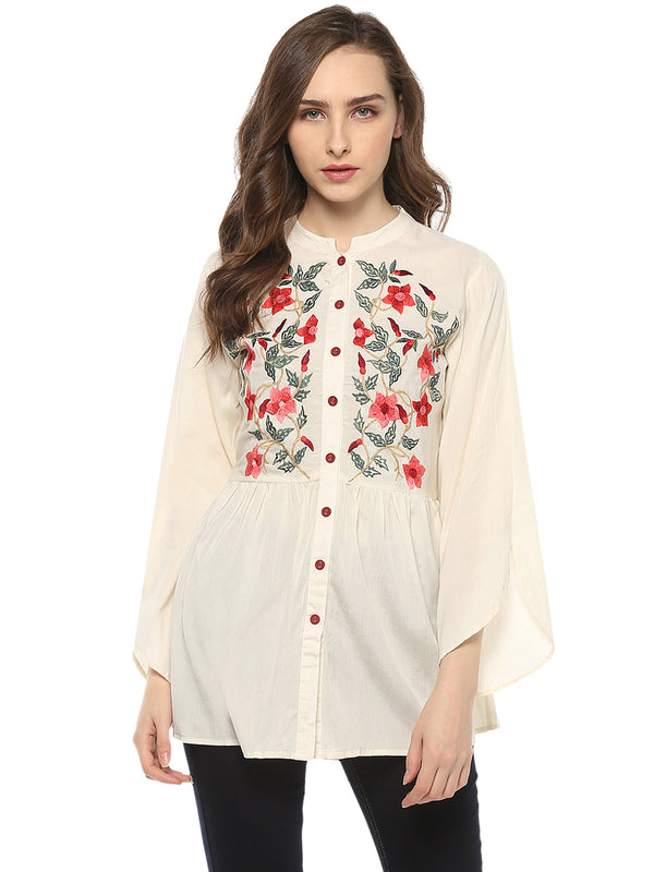 Jashvi Off White Embroidered Top