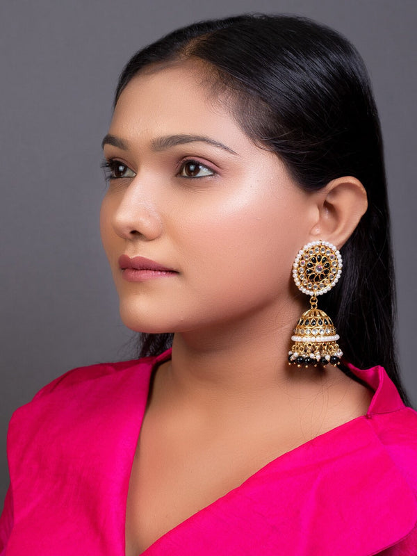 Women's Gold-Plated & Black Contemporary Jhumkas - Morkanth