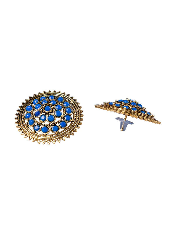 Women's Gold-Plated & Blue Circular Shaped Handcrafted Studs Earrings - Morkanth